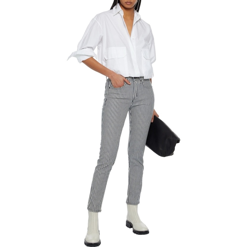 Nili Lotan Indigo and White Striped Mid-Rise Jeans
